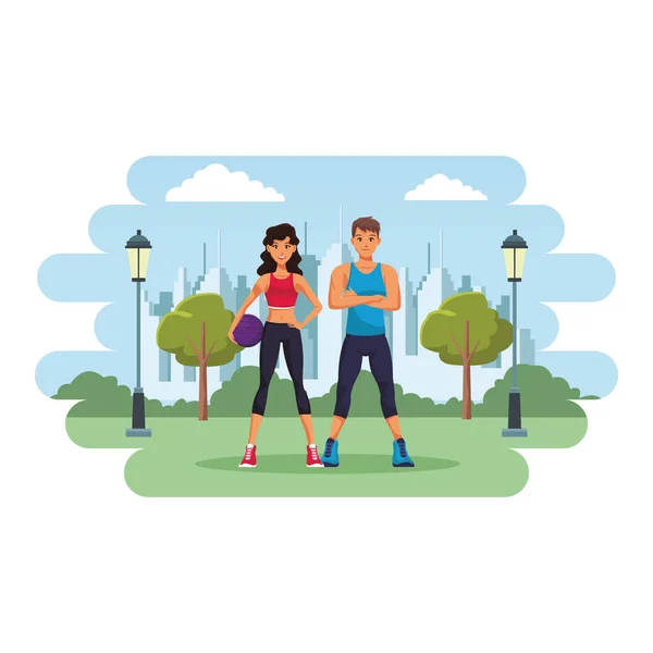 En forma pareja haciendo ejercicio — Vector de stock