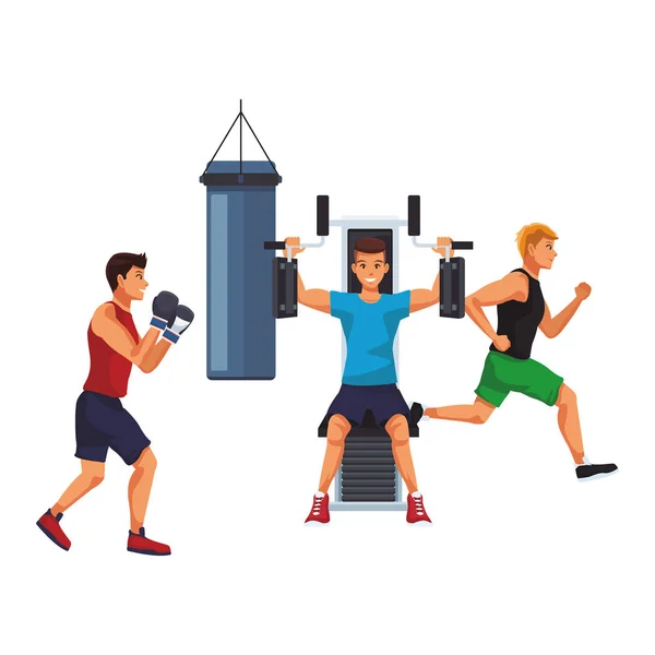 Fitness Men Running Lifting Weight Boxing Vector Illustration Graphic Design — Stock Vector
