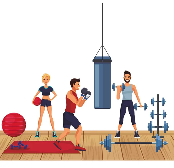 Γυμναστήριο άτομα στο γυμναστήριο — Διανυσματικό Αρχείο