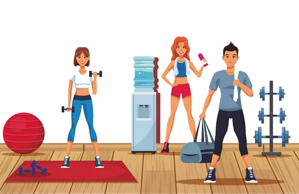 Gente de fitness en gimnasio — Vector de stock