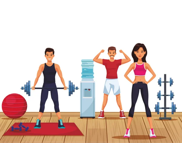 Fitness lidé v tělocvičně — Stockový vektor