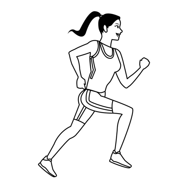 Mujer fitness corriendo en blanco y negro — Vector de stock