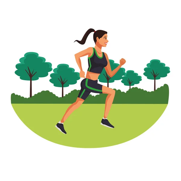 Fitness Vrouw Met Cartoon Het Park Vector Illustratie Grafisch Ontwerp — Stockvector