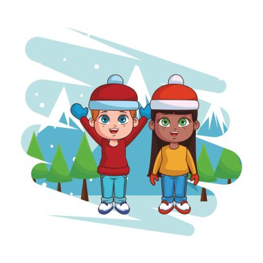 Erkek ve kız kış giysileri ile