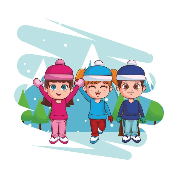 Inverno e bambini — Vettoriale Stock