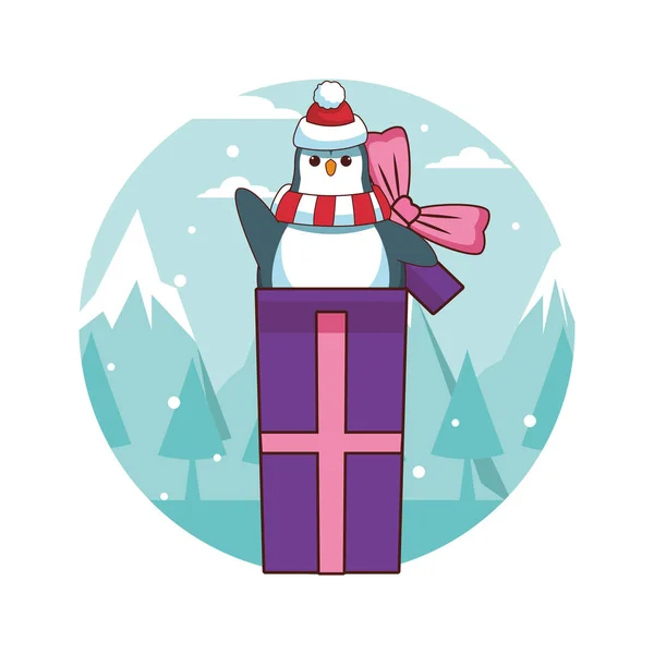 Penguin inside gift box — Stock Vector
