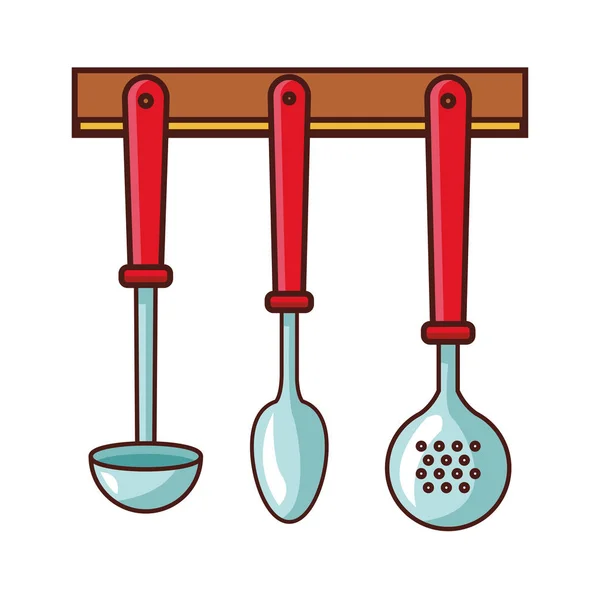 Кухонные принадлежности на полке — стоковый вектор