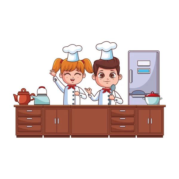 Chefs niños dibujos animados — Vector de stock