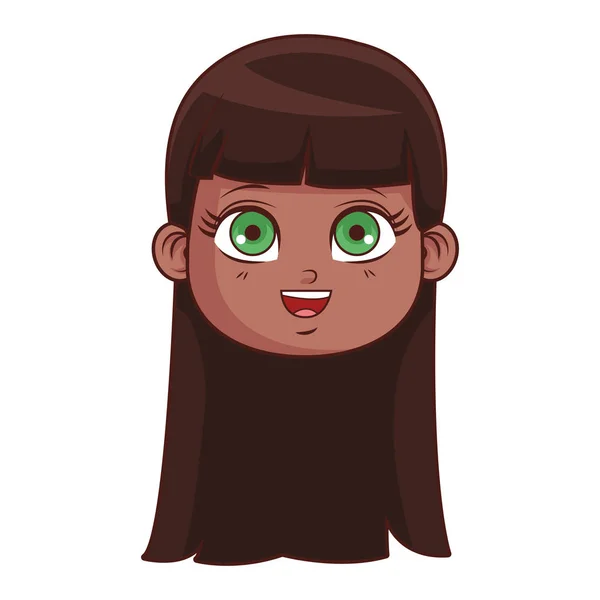 Bonito menina rosto desenhos animados — Vetor de Stock