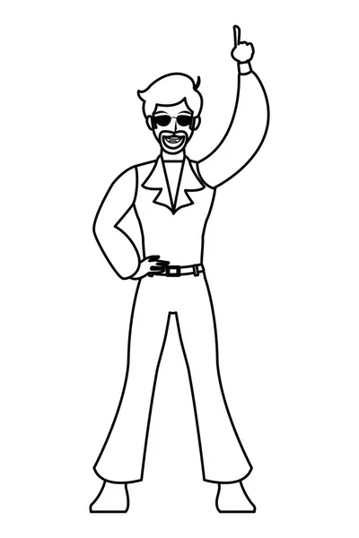 Disco hombre de dibujos animados en blanco y negro — Vector de stock
