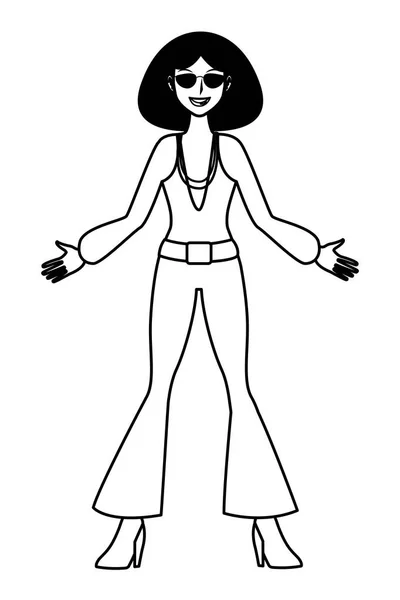 Disco vrouw cartoon in zwart-wit — Stockvector