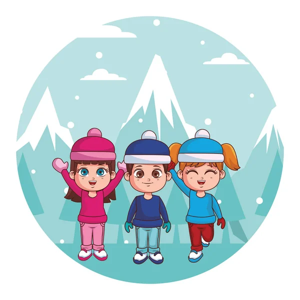 Cute winter children cartoon — Stock Vector
