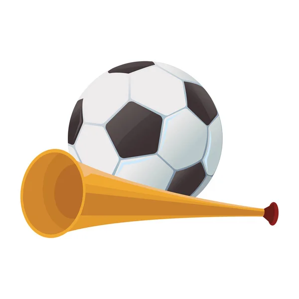 Trompete vuvuzela e bola de futebol — Vetor de Stock