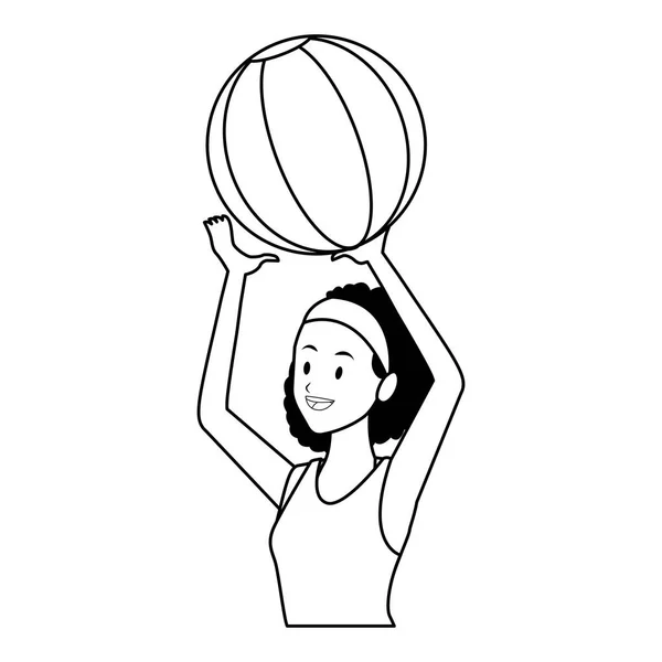 Femme avec ballon de plage — Image vectorielle
