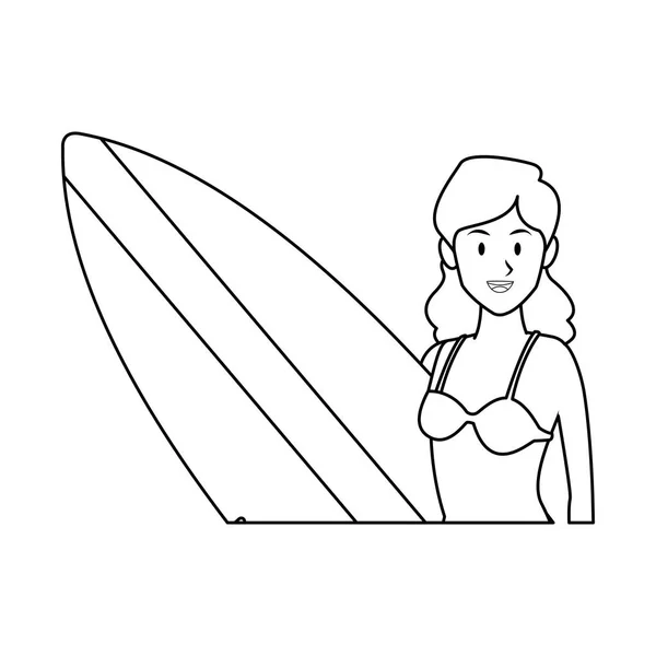Kvinna med surfbräda — Stock vektor