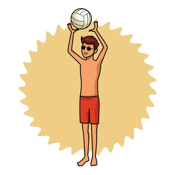 Homme avec boule de voleyball — Image vectorielle