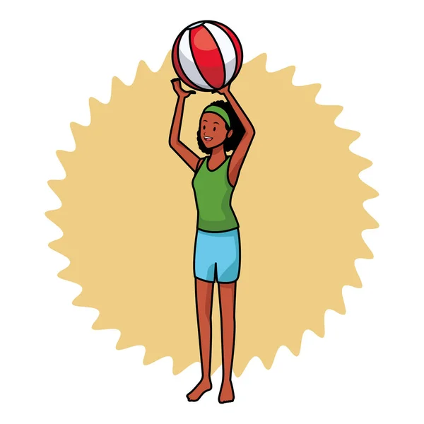 Mulher com bola de praia preto e branco — Vetor de Stock