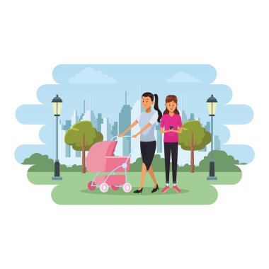 Çocuk arabası parkscape kadınlarla