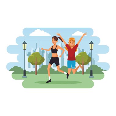 kadının egzersizleri parkscape yapması