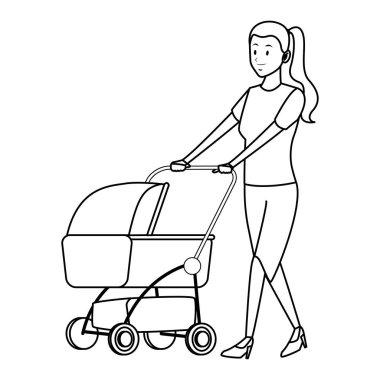 Çocuk arabası siyah ve beyaz kadınla