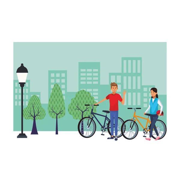 Couple en bicyclettes — Image vectorielle