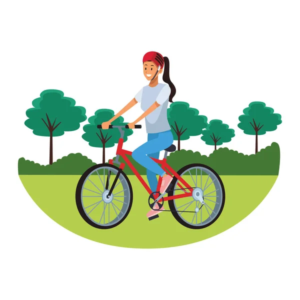 Femme avec bicicle parkscape — Image vectorielle