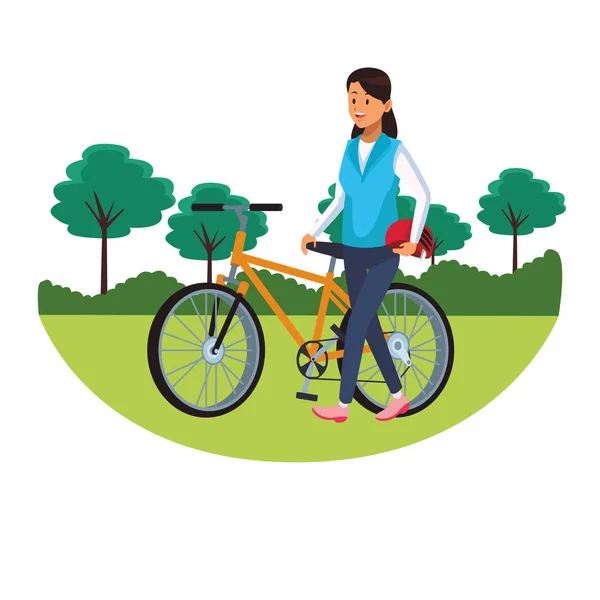 Femme avec bicicle parkscape — Image vectorielle