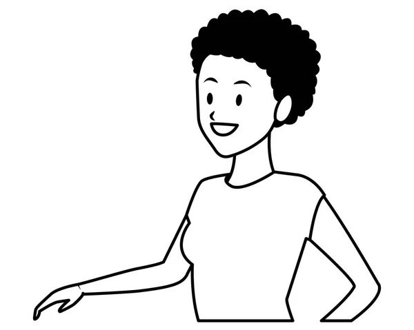 Vrouw afroamerican glimlachend zwart-wit — Stockvector