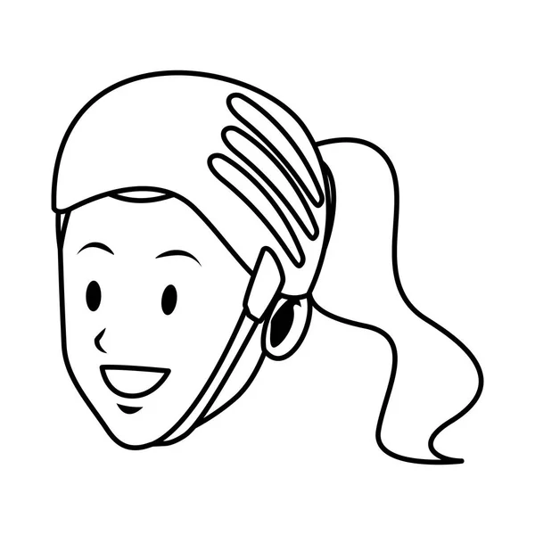 Žena s přilbou čelit pouze černá a bílá — Stockový vektor
