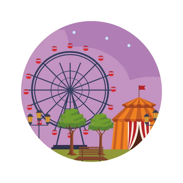 Parc d'attractions la nuit — Image vectorielle