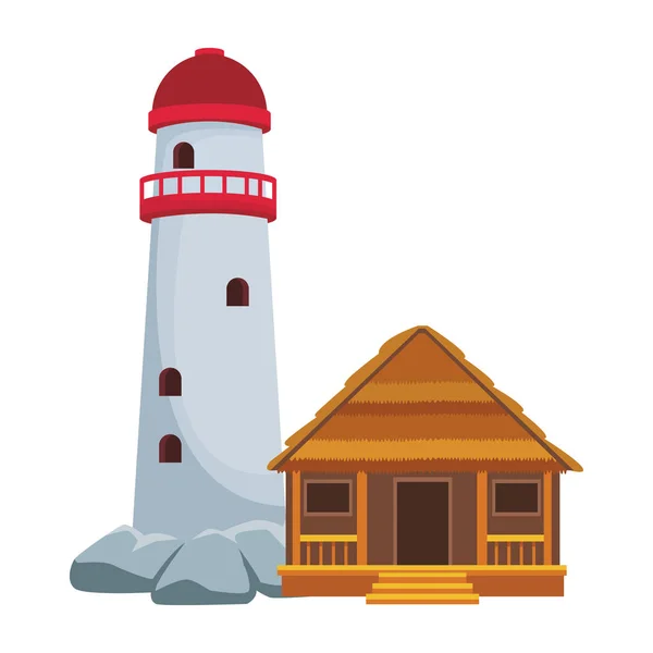 Vuurtoren en cottage — Stockvector