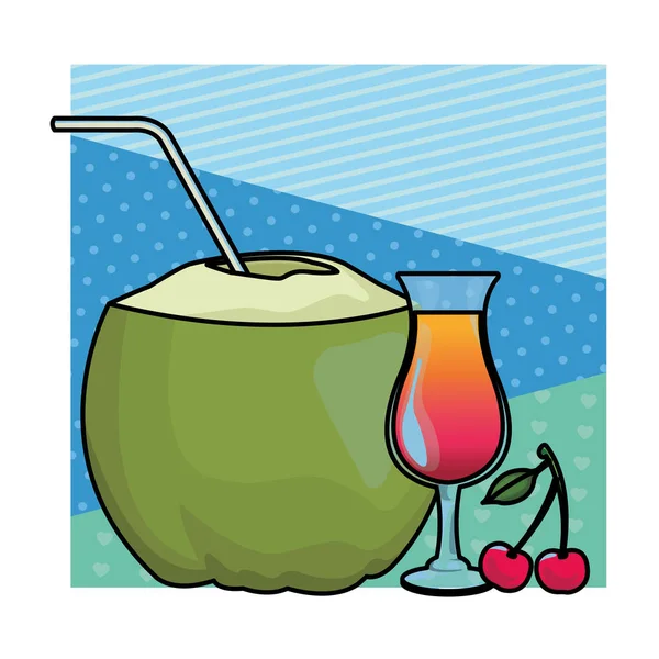 Noix de coco et cocktail — Image vectorielle