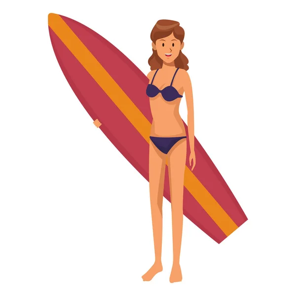 Woman Surfboard Isolated White Background Vector Illustration Graphic Design — Stock Vector