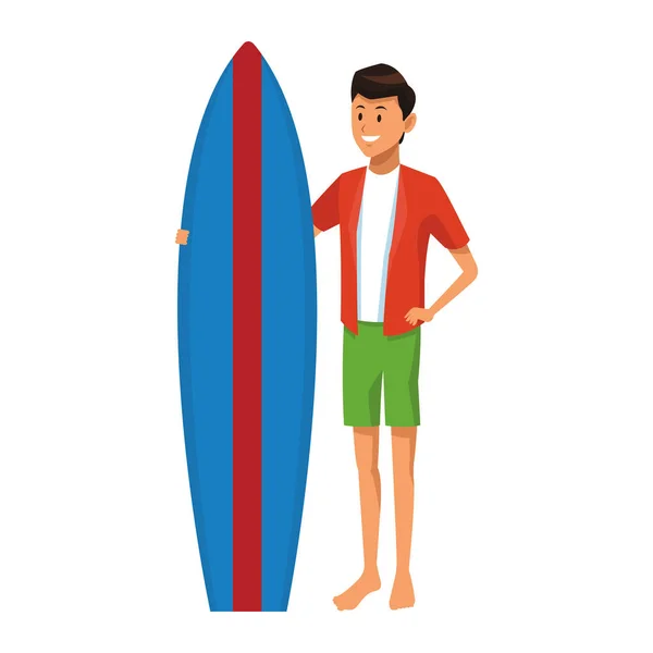 Mann Mit Surfbrett Isoliert Weißem Hintergrund Vektor Illustration Grafik Design — Stockvektor