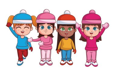 sevimli Kış çocuk çizgi film vektör çizim grafik tasarım