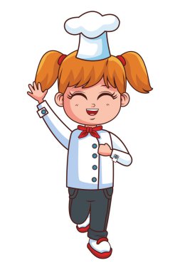 sevimli aşçı kız çizgi film vektör çizim grafik tasarım