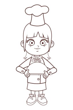 sevimli aşçı kız çizgi film vektör çizim grafik tasarım