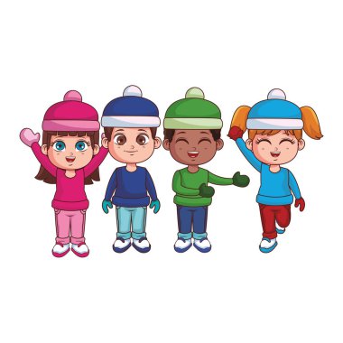 sevimli Kış çocuk çizgi film vektör çizim grafik tasarım
