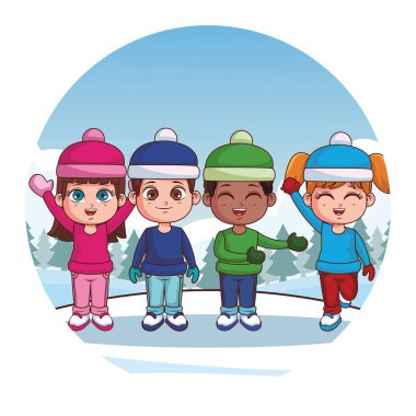 sevimli Kış çocuk çizgi film vektör çizim grafik tasarım