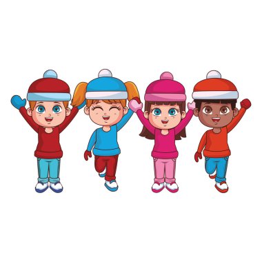 sevimli Kış çocuk çizgi film vektör çizim grafik tasarım