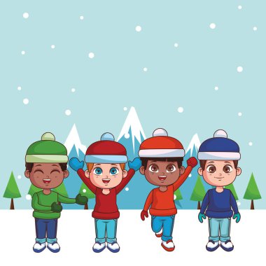 sevimli Kış çocuk çizgi film vektör çizim grafik tasarım