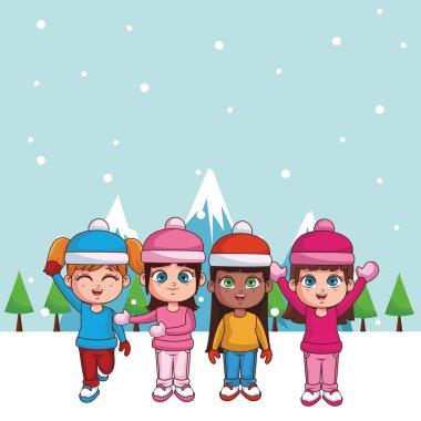 sevimli Kış çocuk çizgi film vektör çizim grafik tasarım