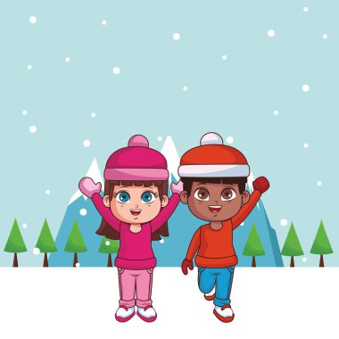 sevimli Kış çocuk çizgi film vektör çizim grafik tasarım