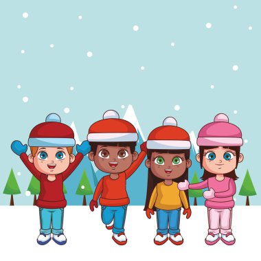 sevimli Kış çocuk çizgi film vektör çizim grafik tasarım
