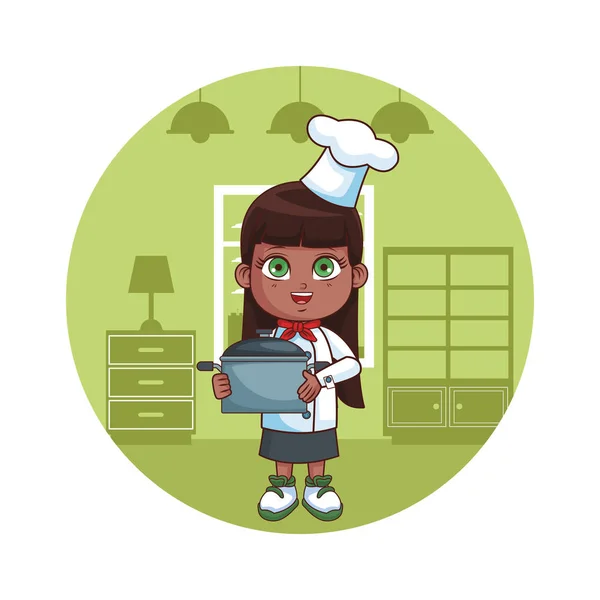 Mignon Chef Fille Dessin Animé Vectoriel Illustration Conception Graphique — Image vectorielle