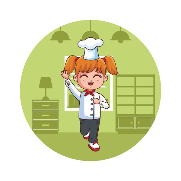 Cute Chef Girl Cartoon Vector Illustration Graphic Design — Stock Vector