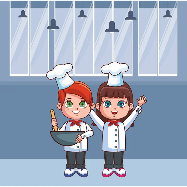 Słodkie Dzieci Wewnątrz Projekt Graficzny Ilustracja Wektor Kreskówka Kuchnia — Wektor stockowy