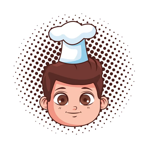 Bonito Chef Menino Rosto Cartoon Vetor Ilustração Gráfico Design — Vetor de Stock