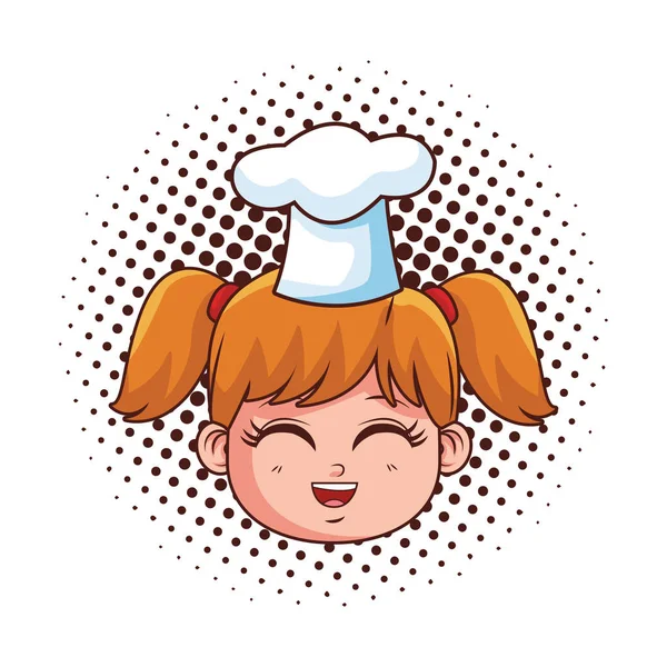 Carino Chef Ragazza Faccia Cartoni Animati Vettore Illustrazione Grafica Design — Vettoriale Stock