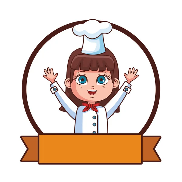 Carino Chef Ragazza Cartone Animato Vettore Illustrazione Grafica Design — Vettoriale Stock